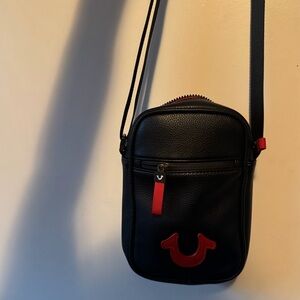 True Religion Men's Black Belt Bag with Red